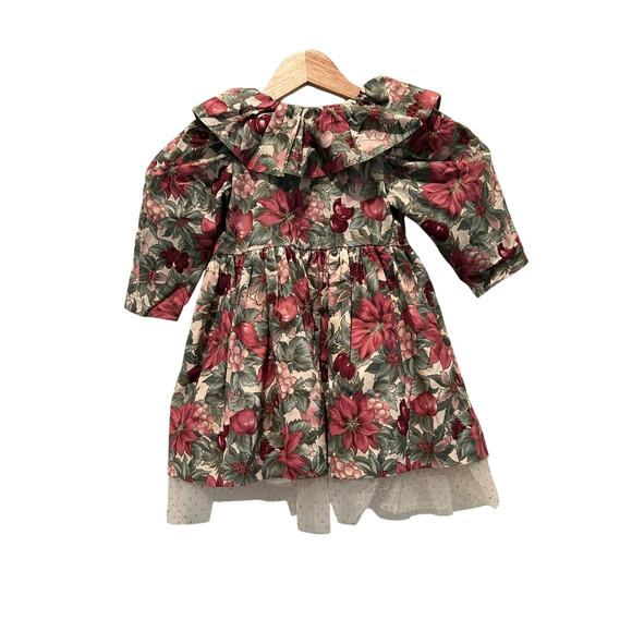 Cotton Connection Girls Holiday Dress SZ2T Green Red Pearl Buttons Vintage - Picture 2 of 6